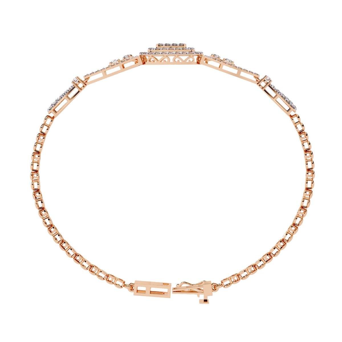 1.1 CTW diamond geometric center link bracelet in Rose Gold view 5 - Lunea Paris