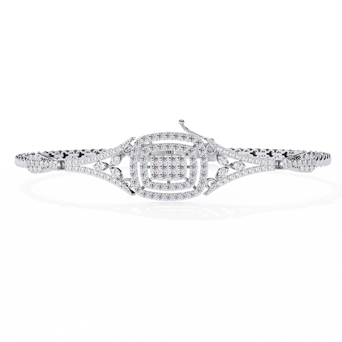 1.1 CTW diamond geometric center link bracelet in White Gold view 10 - Lunea Paris