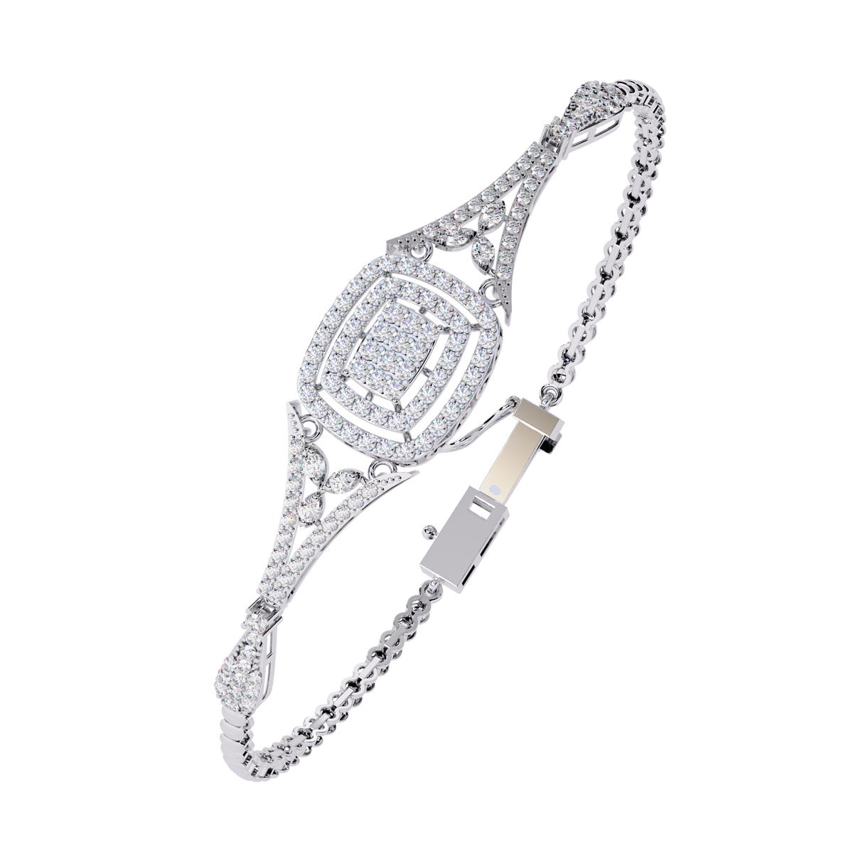 1.1 CTW diamond geometric center link bracelet in White Gold view 3 - Lunea Paris