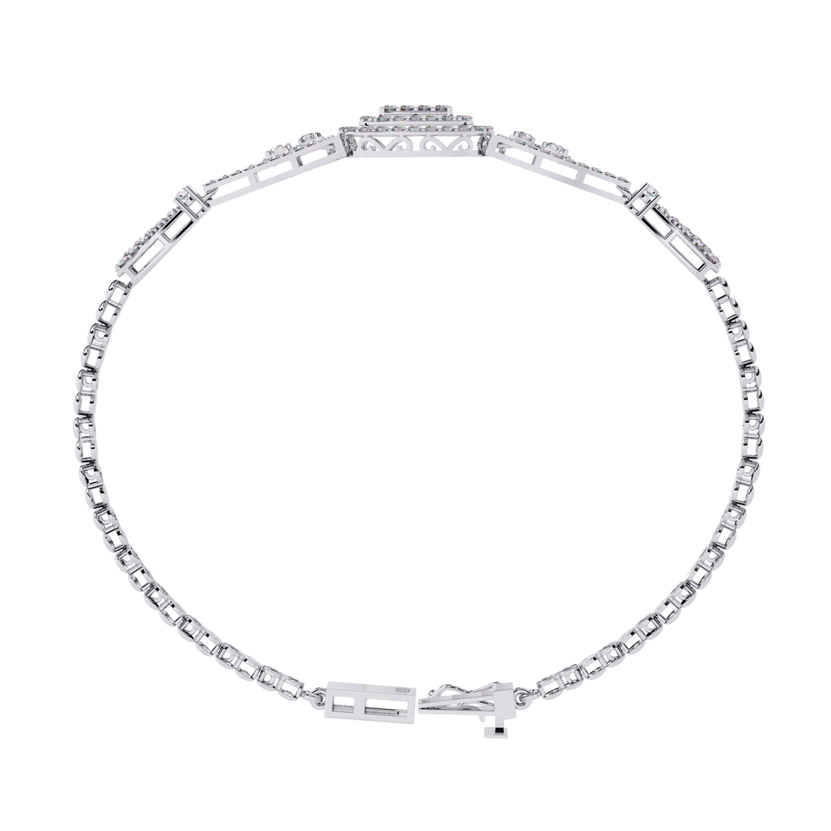 1.1 CTW diamond geometric center link bracelet in White Gold view 4 - Lunea Paris