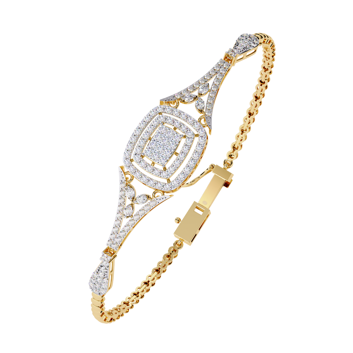 1.1 CTW diamond geometric center link bracelet in Yellow Gold view 1 - Lunea Paris