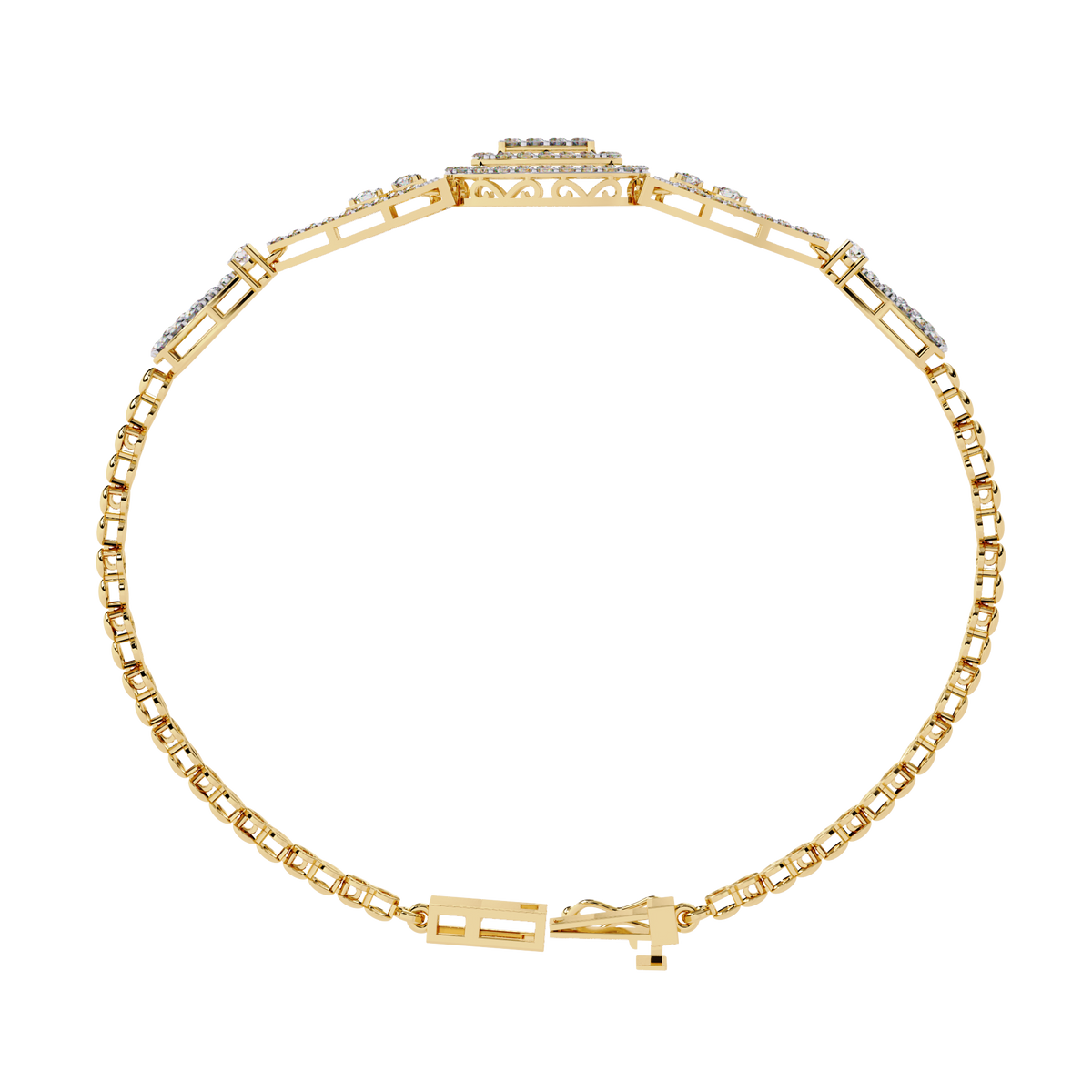 1.1 CTW diamond geometric center link bracelet in Yellow Gold view 6 - Lunea Paris