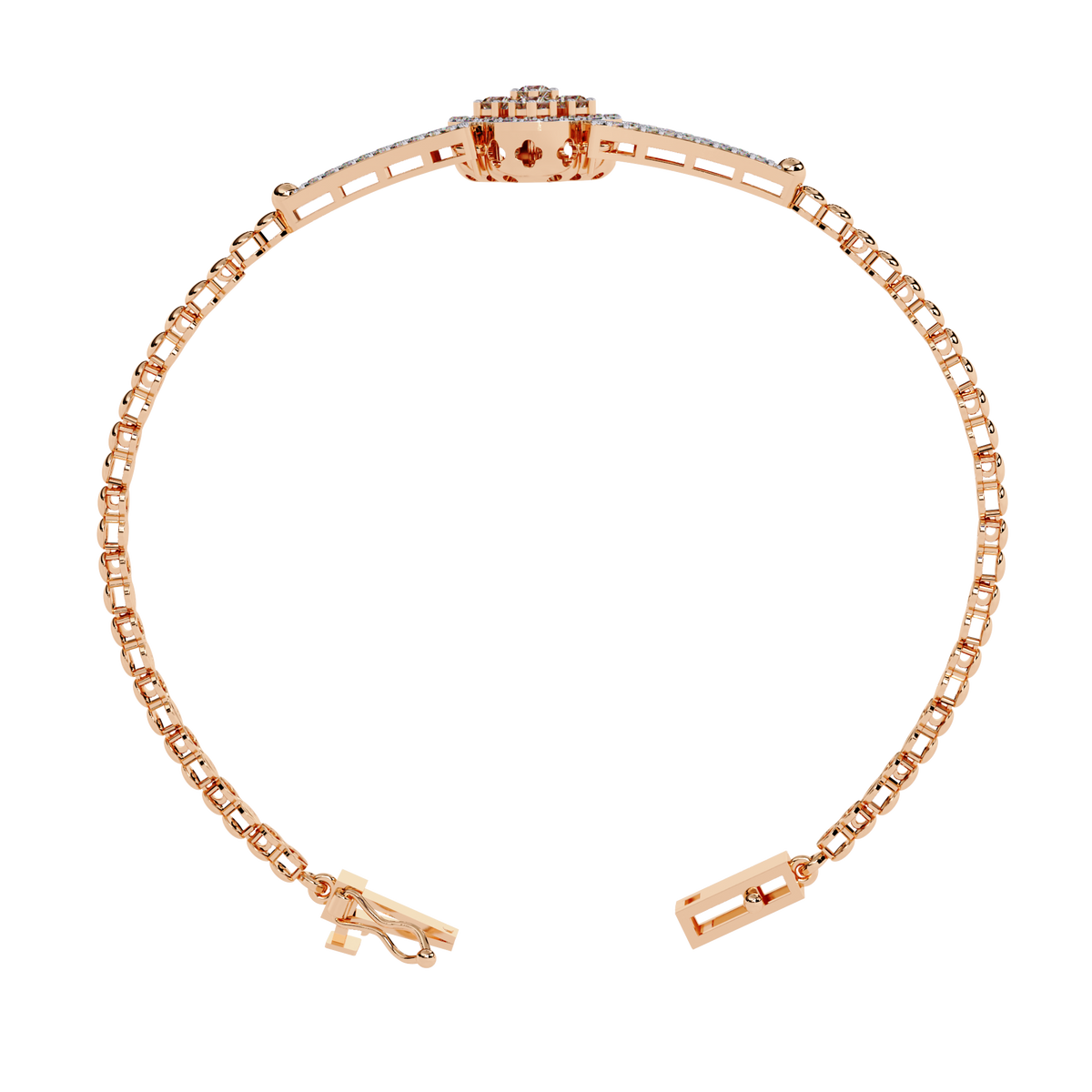 0.5 CTW Round Diamond Quatrefoil linked bracelet Rose Gold view 11 – Lunéa Paris