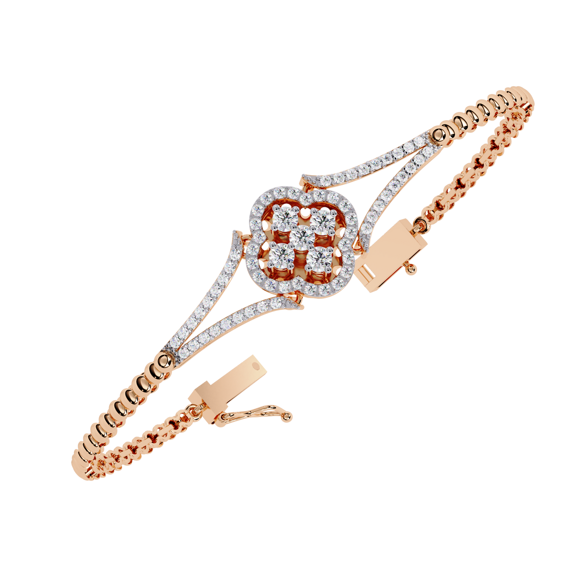0.5 CTW Round Diamond Quatrefoil linked bracelet Rose Gold view 14 – Lunéa Paris