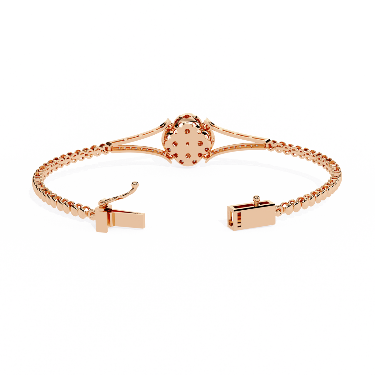 0.5 CTW Round Diamond Quatrefoil linked bracelet Rose Gold view 5 – Lunéa Paris