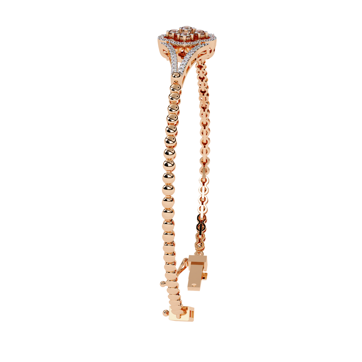 0.5 CTW Round Diamond Quatrefoil linked bracelet Rose Gold view 7 – Lunéa Paris
