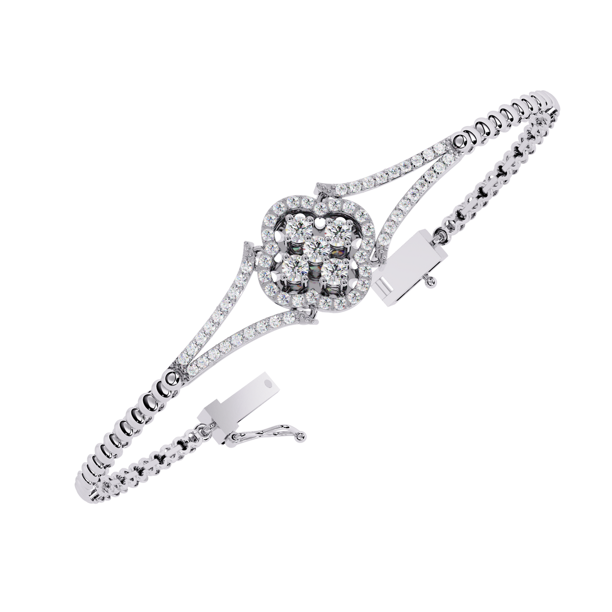 0.5 CTW Round Diamond Quatrefoil linked bracelet White Gold view 15 – Lunéa Paris