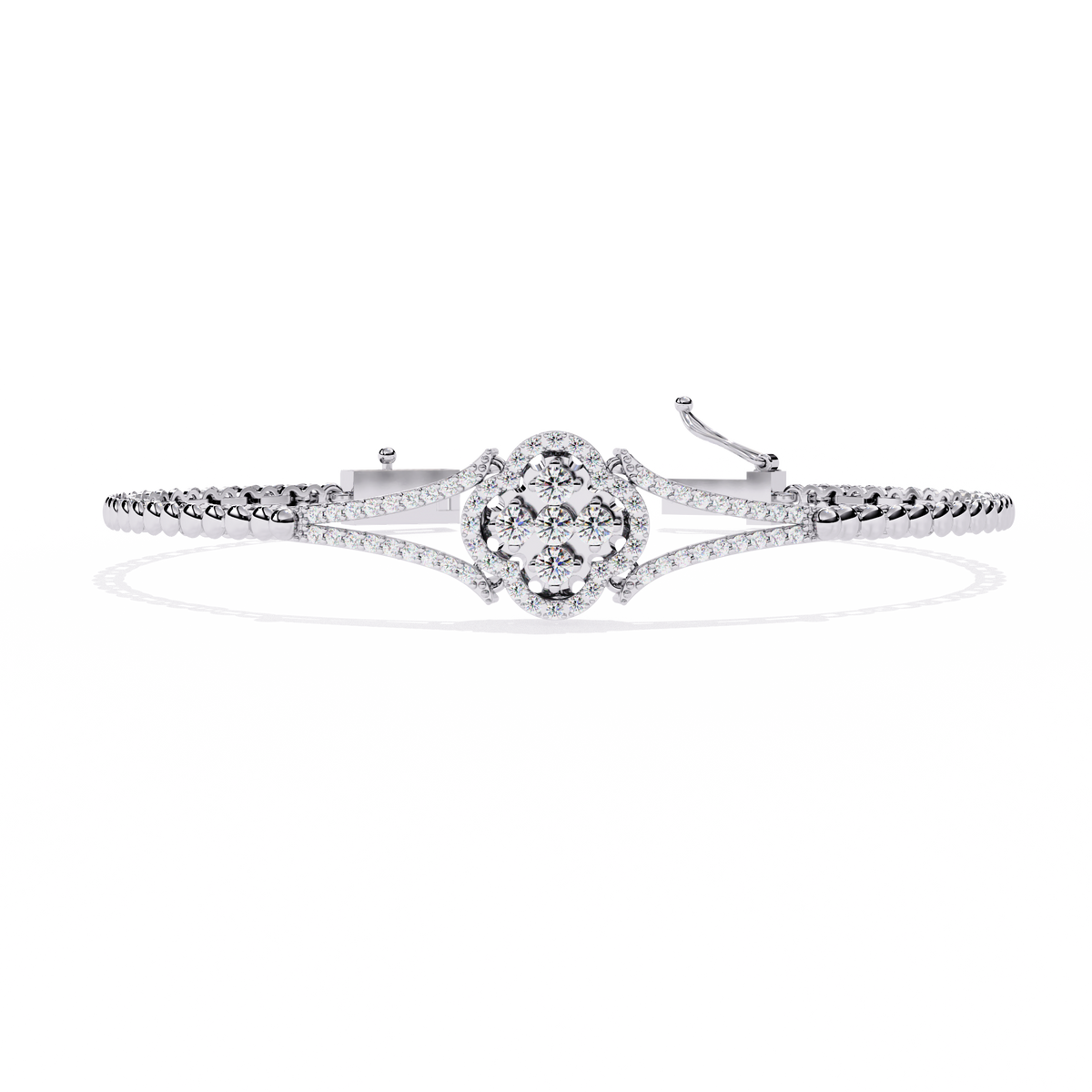 0.5 CTW Round Diamond Quatrefoil linked bracelet White Gold view 16 – Lunéa Paris