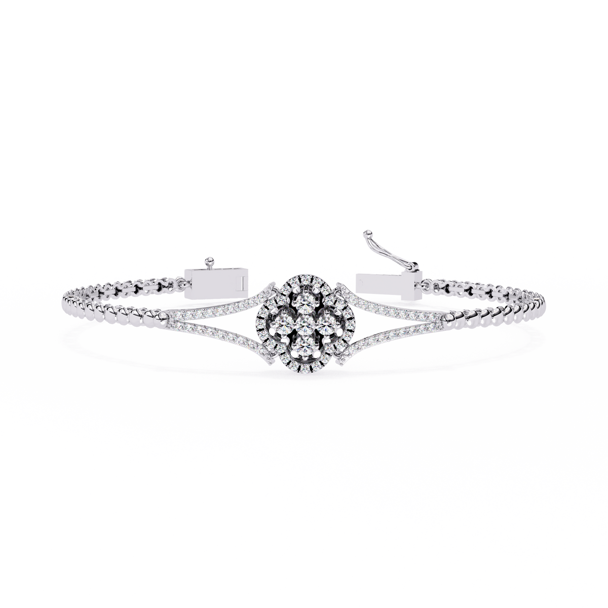0.5 CTW Round Diamond Quatrefoil linked bracelet White Gold view 2 – Lunéa Paris