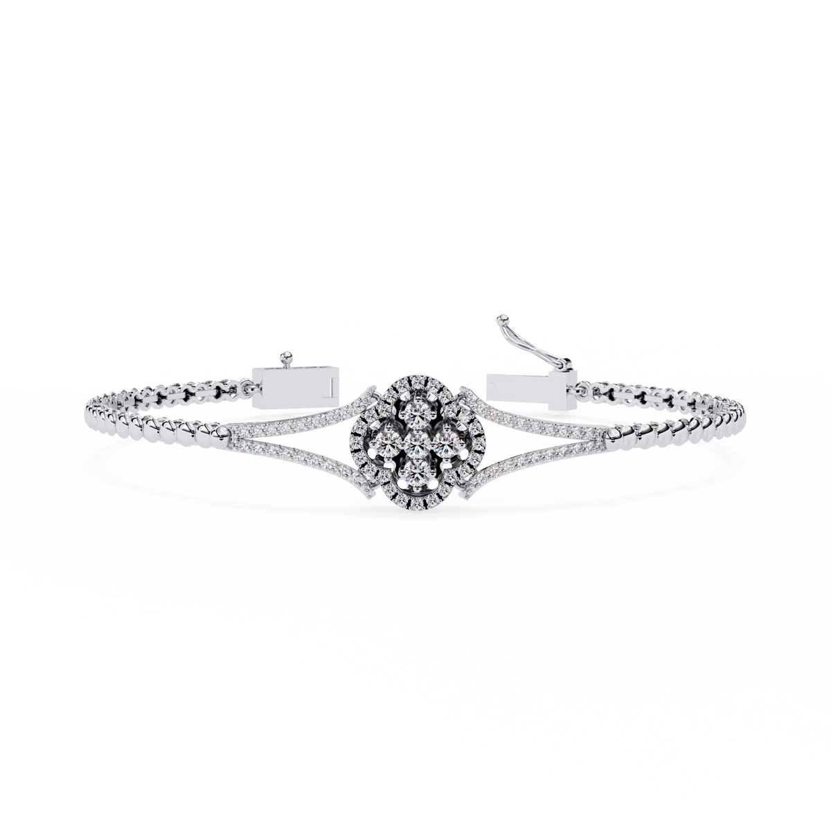 0.5 CTW Round Diamond Quatrefoil linked bracelet White Gold view 3 – Lunéa Paris