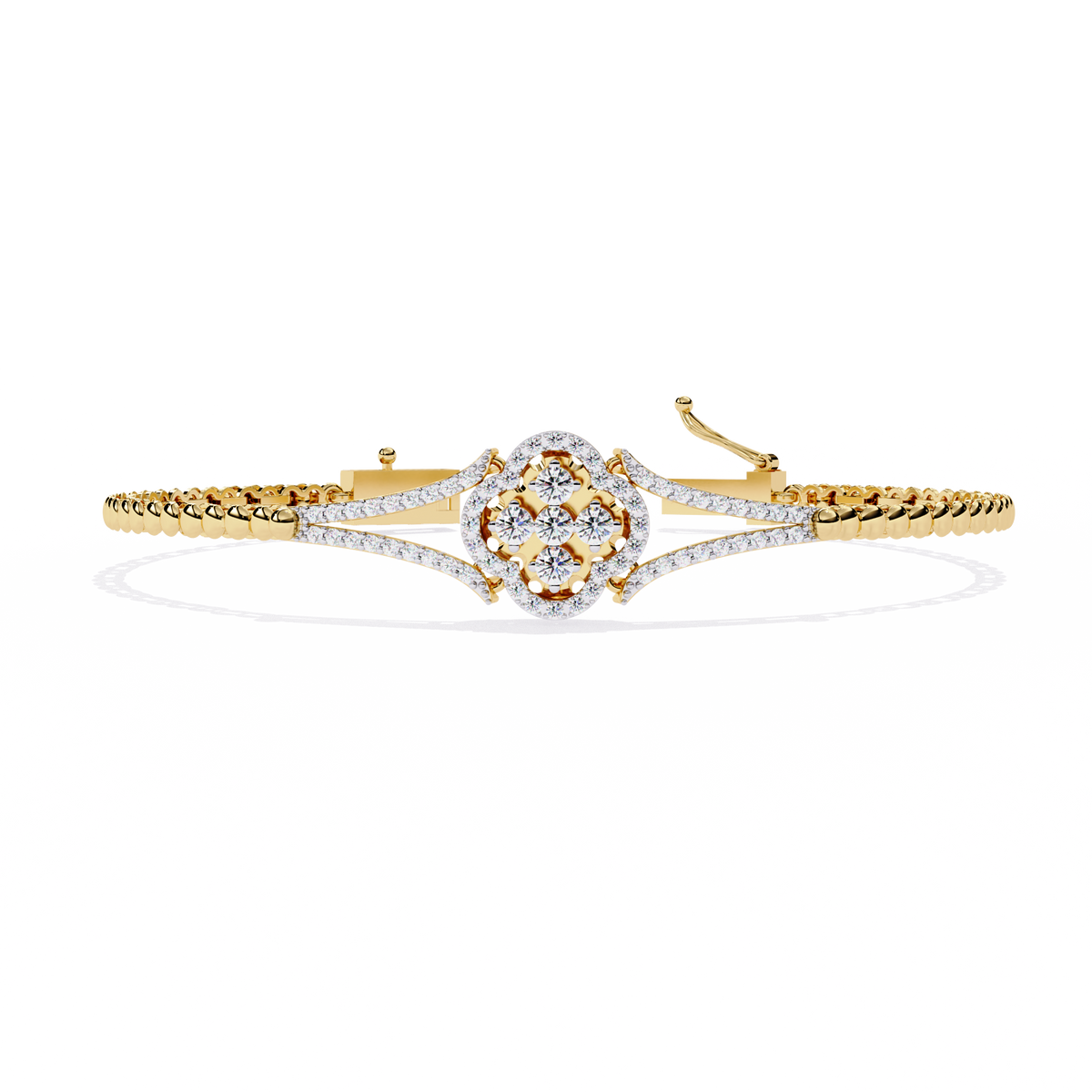 0.5 CTW Round Diamond Quatrefoil linked bracelet Yellow Gold view 18 – Lunéa Paris