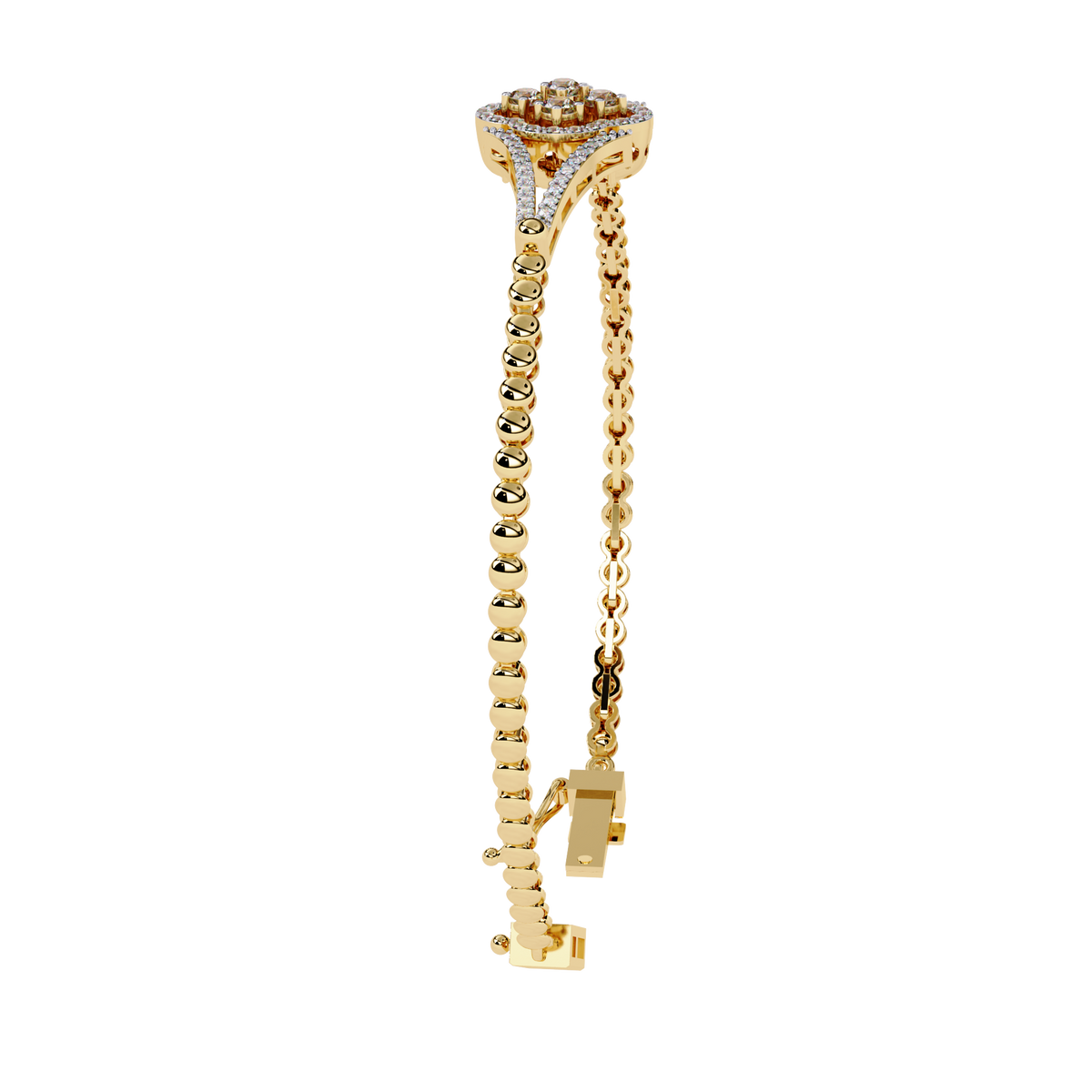 0.5 CTW Round Diamond Quatrefoil linked bracelet Yellow Gold view 9 – Lunéa Paris