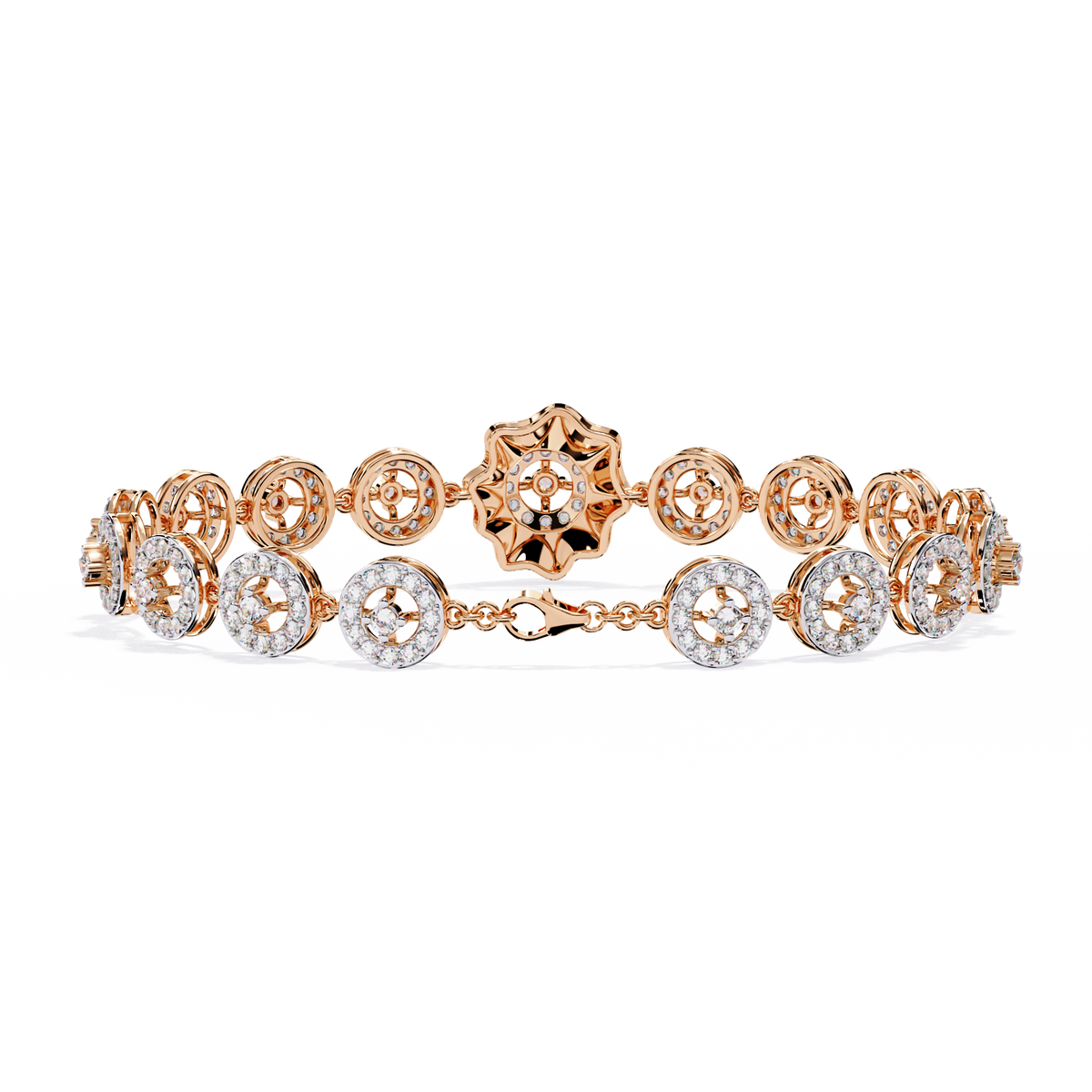 2.2 CTW Round cluster diamond tennis bracelet Rose Gold view 2 – Lunea Paris