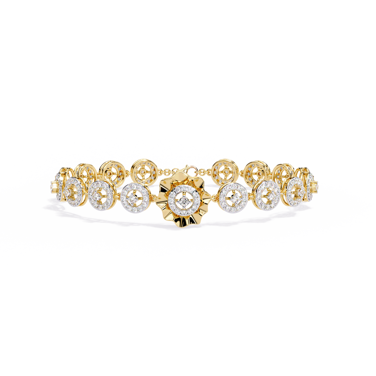 2.2 CTW Round cluster diamond tennis bracelet Yellow Gold view 12 – Lunea Paris
