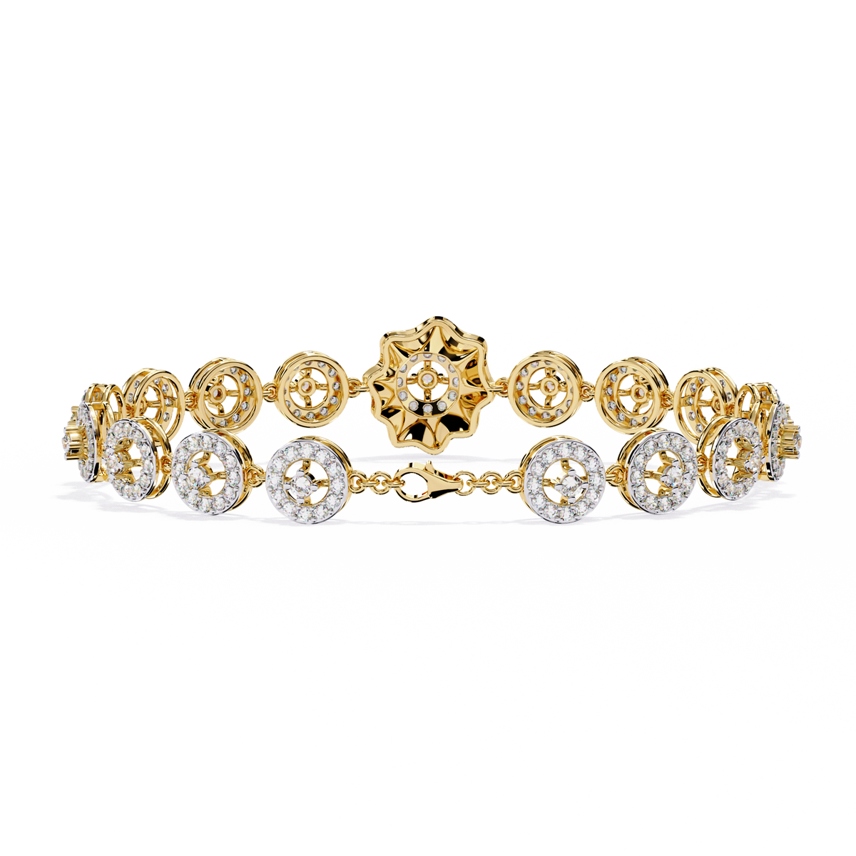 2.2 CTW Round cluster diamond tennis bracelet Yellow Gold view 4 – Lunea Paris
