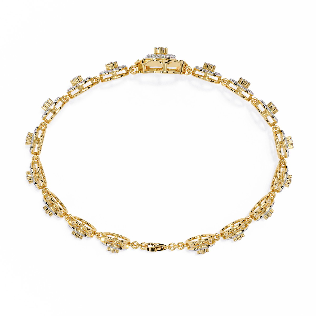 2.2 CTW Round cluster diamond tennis bracelet Yellow Gold view 7 – Lunea Paris