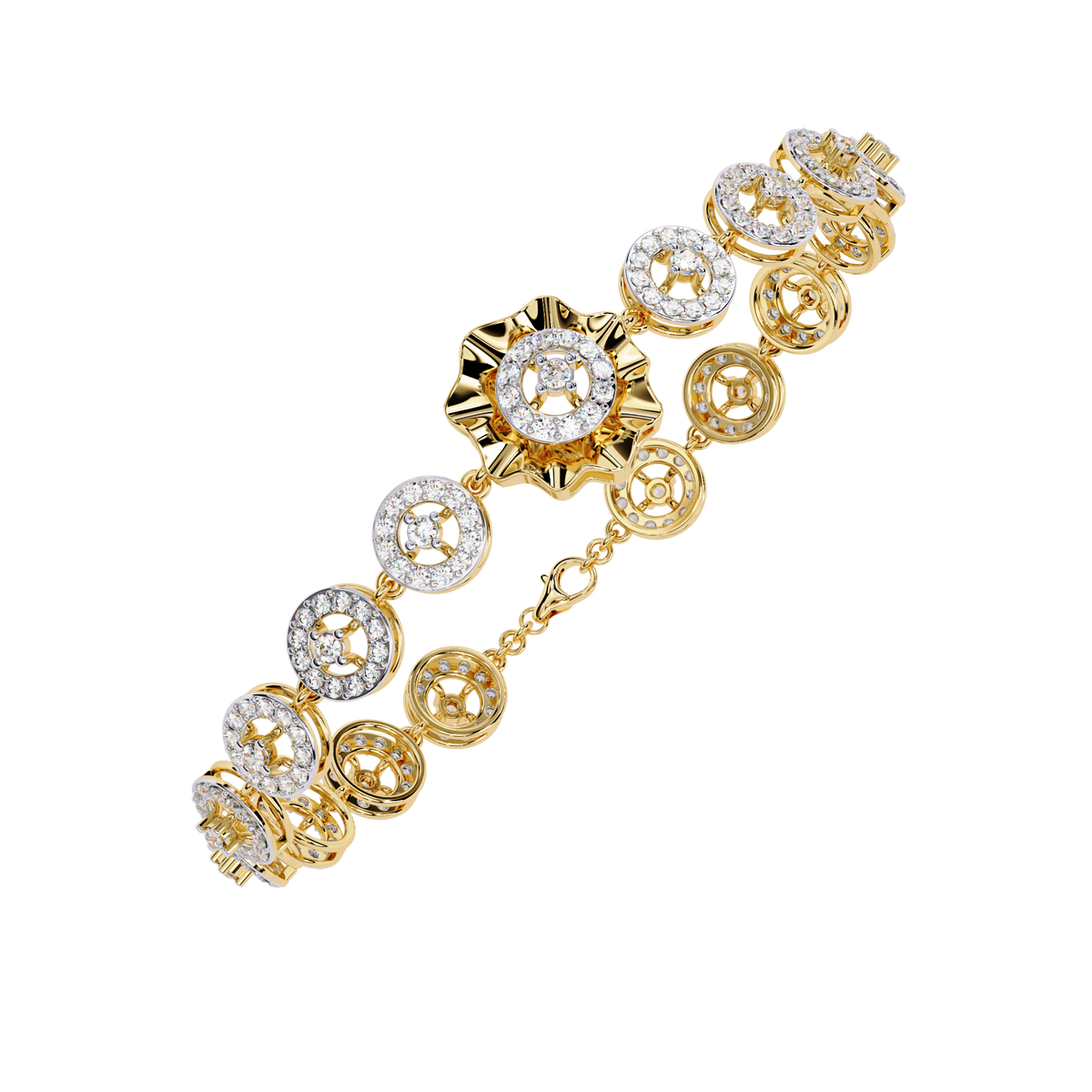 2.2 CTW Round cluster diamond tennis bracelet Yellow Gold view 8 – Lunea Paris