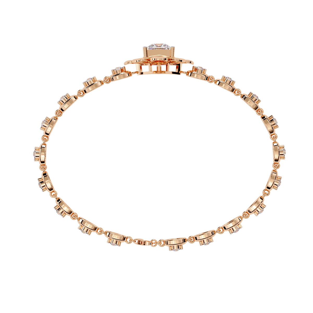 2.1 CTW Princess center round diamond tennis bracelet Rose Gold view 1