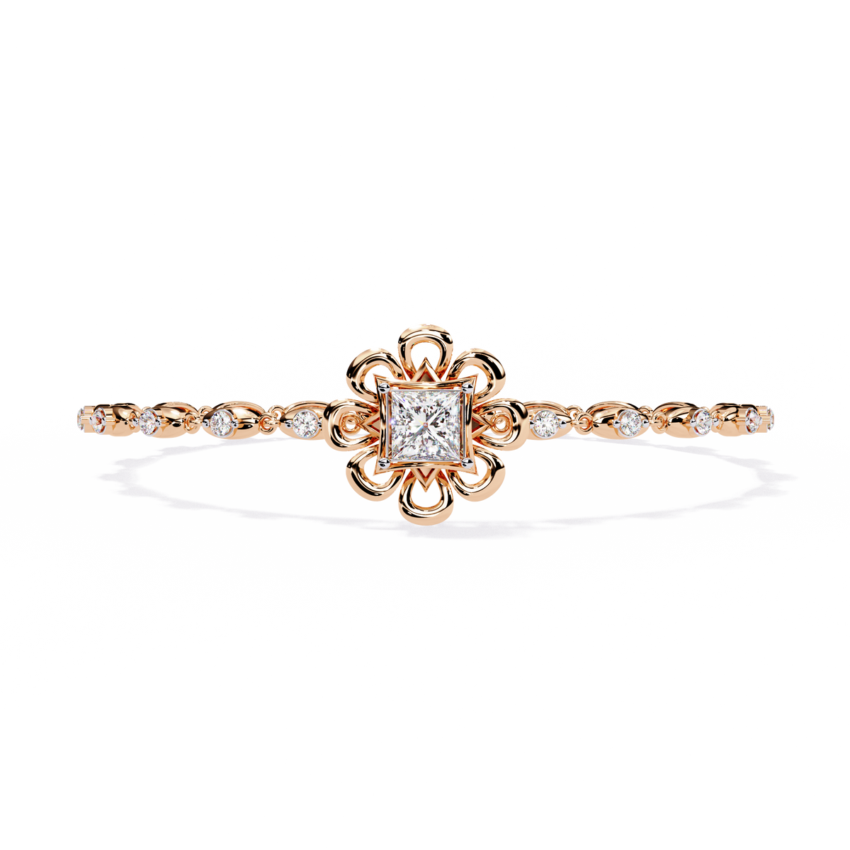 2.1 CTW Princess center round diamond tennis bracelet Rose Gold view 8