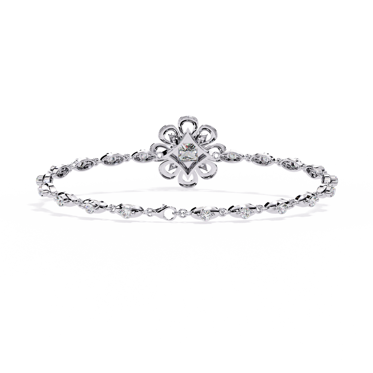2.1 CTW Princess center round diamond tennis bracelet White Gold view 12