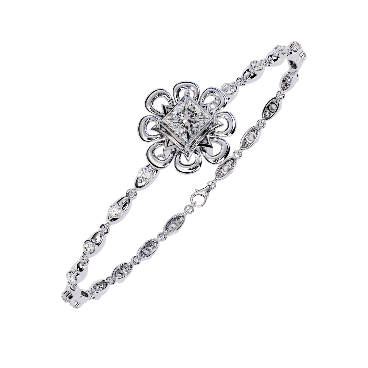 2.1 CTW Princess center round diamond tennis bracelet White Gold view 6