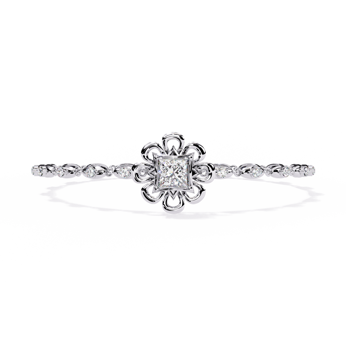 2.1 CTW Princess center round diamond tennis bracelet White Gold view 7
