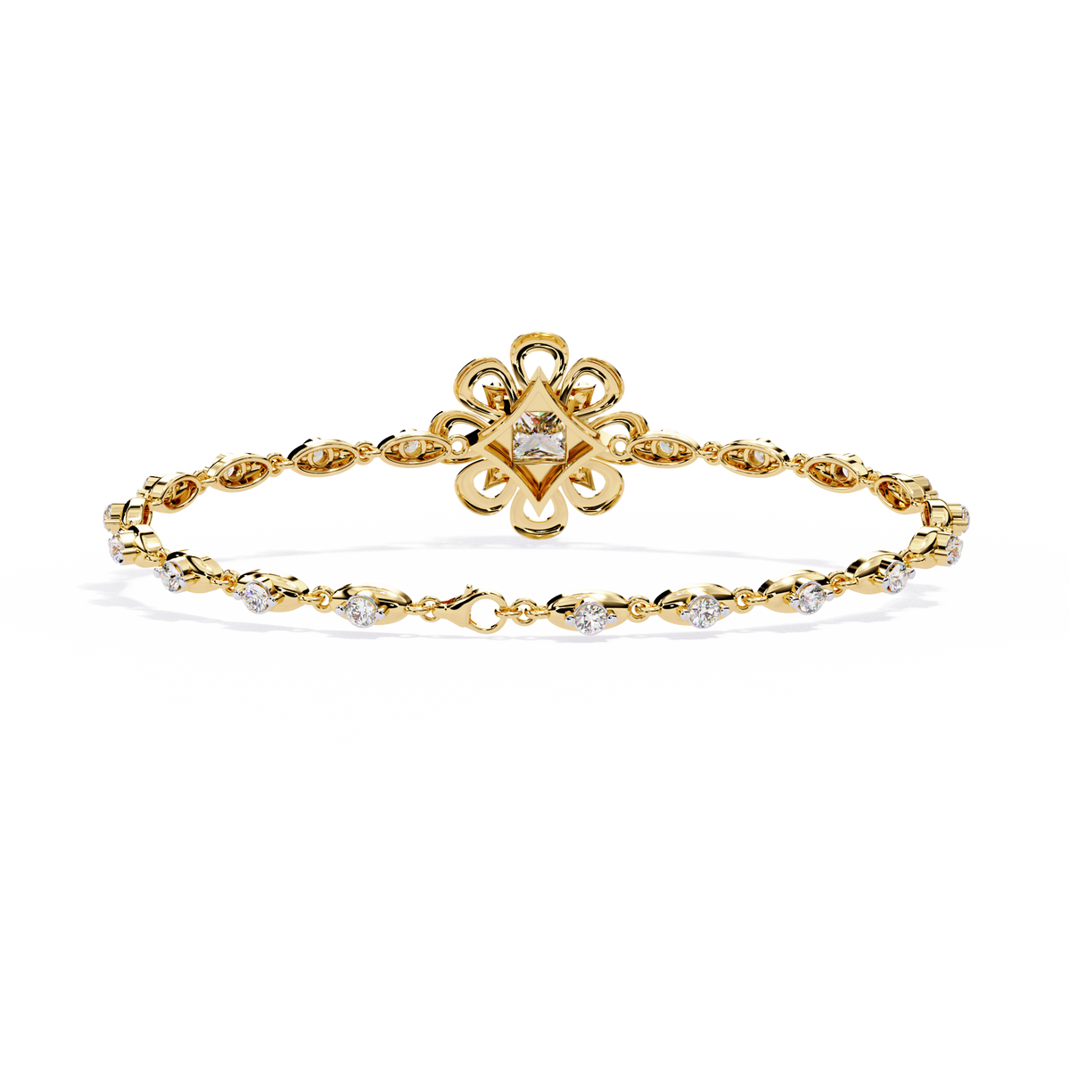 2.1 CTW Princess center round diamond tennis bracelet Yellow Gold view 10