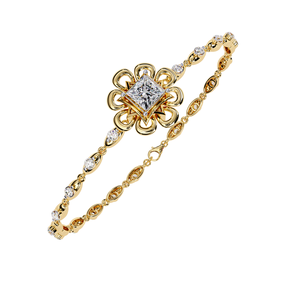 2.1 CTW Princess center round diamond tennis bracelet Yellow Gold view 4