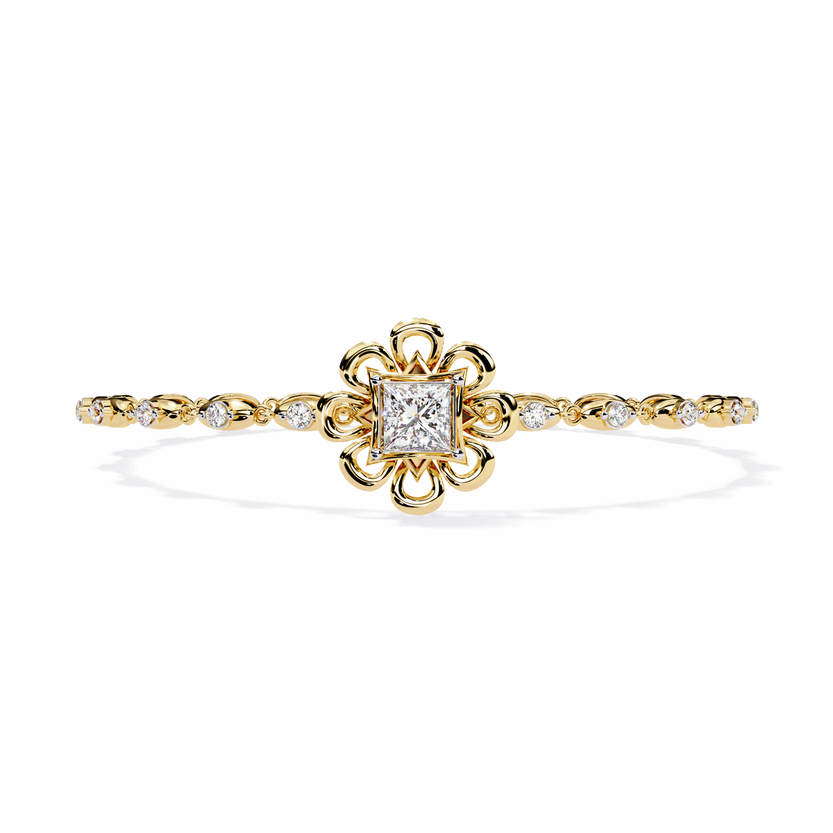 2.1 CTW Princess center round diamond tennis bracelet Yellow Gold view 9