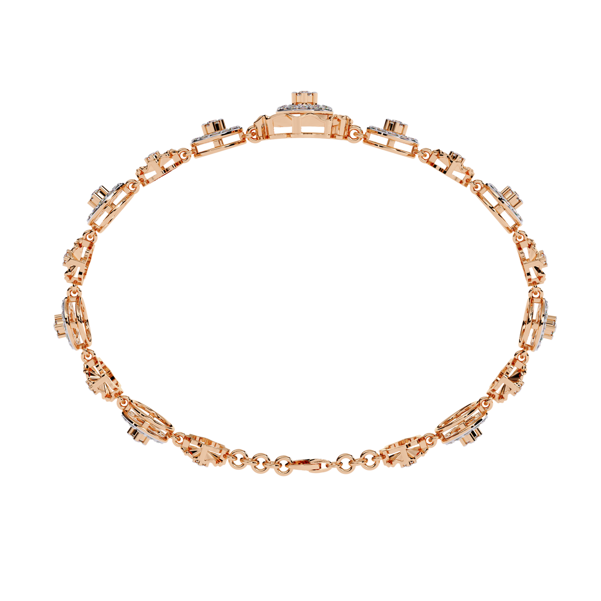 1.3 CTW round diamond rosette tennis bracelet in Rose Gold view 12 - Lunéa Paris
