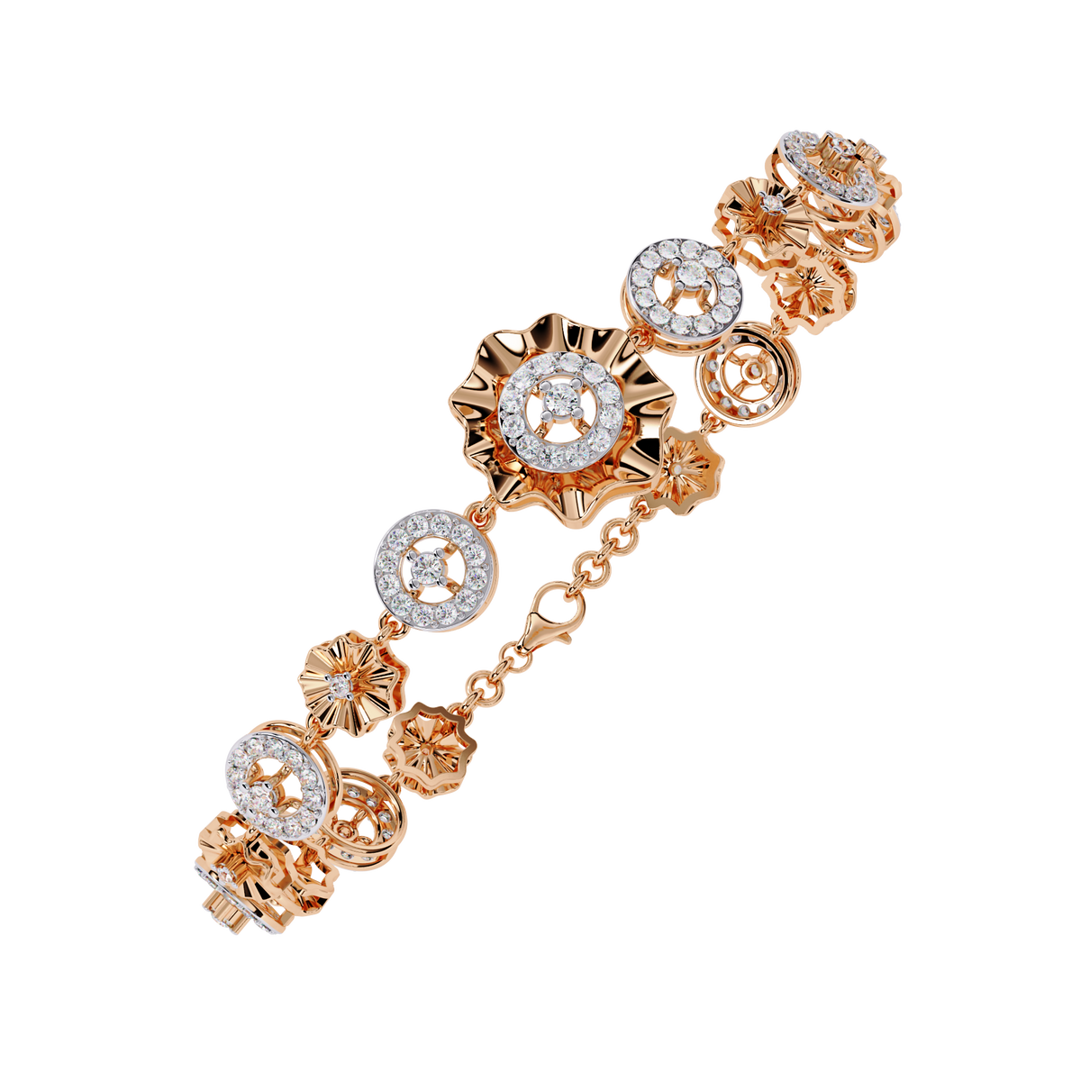 1.3 CTW round diamond rosette tennis bracelet in Rose Gold view 15 - Lunéa Paris