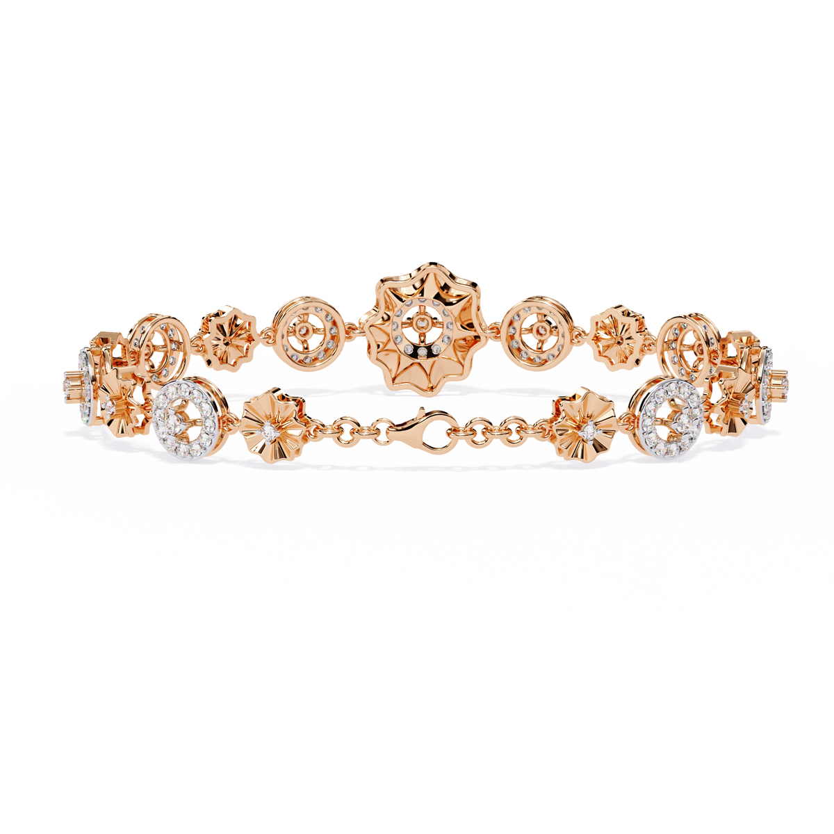 1.3 CTW round diamond rosette tennis bracelet in Rose Gold view 7 - Lunéa Paris