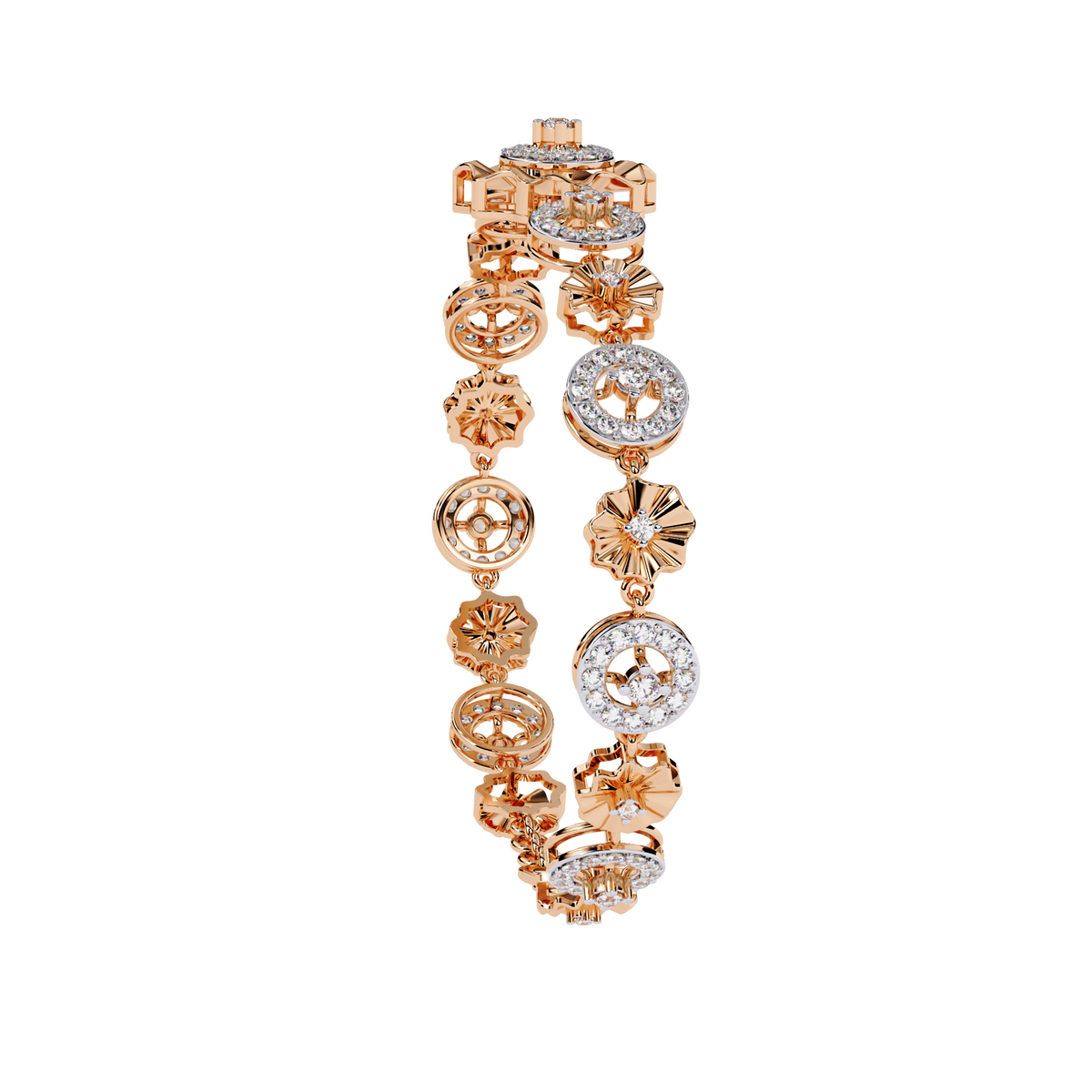 1.3 CTW round diamond rosette tennis bracelet in Rose Gold view 8 - Lunéa Paris