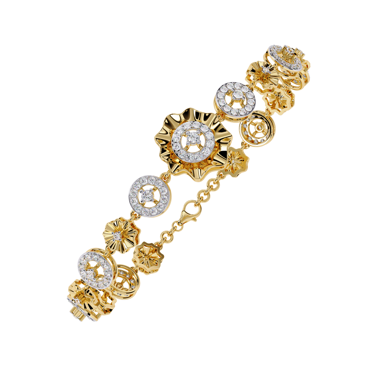 1.3 CTW round diamond rosette tennis bracelet in Yellow Gold view 14 - Lunéa Paris