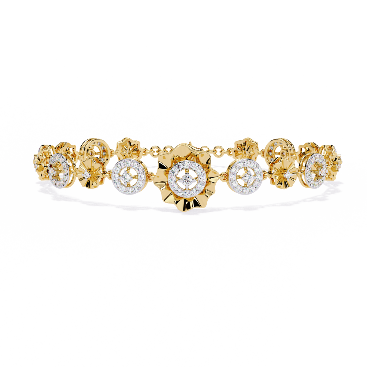 1.3 CTW round diamond rosette tennis bracelet in Yellow Gold view 2 - Lunéa Paris