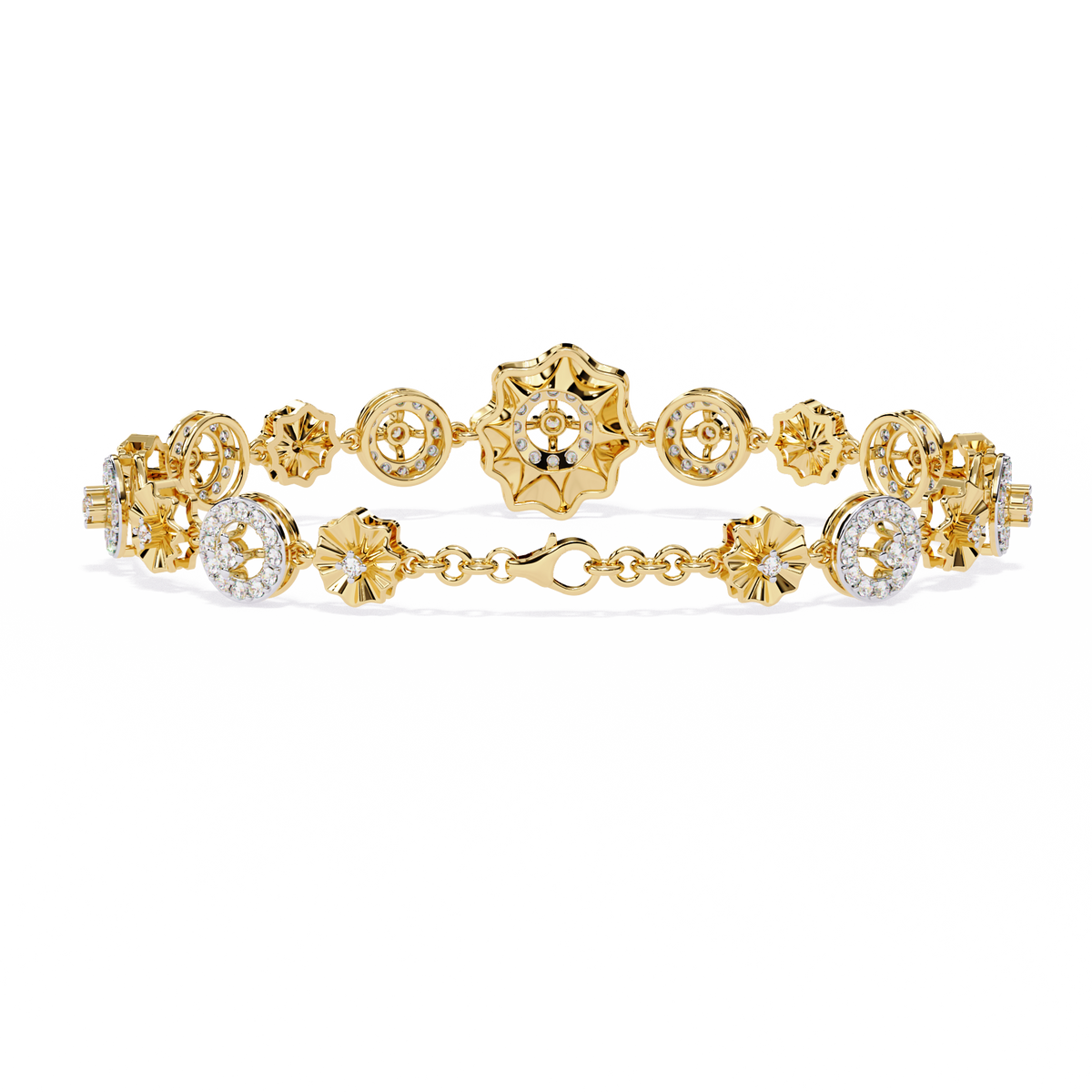 1.3 CTW round diamond rosette tennis bracelet in Yellow Gold view 5 - Lunéa Paris