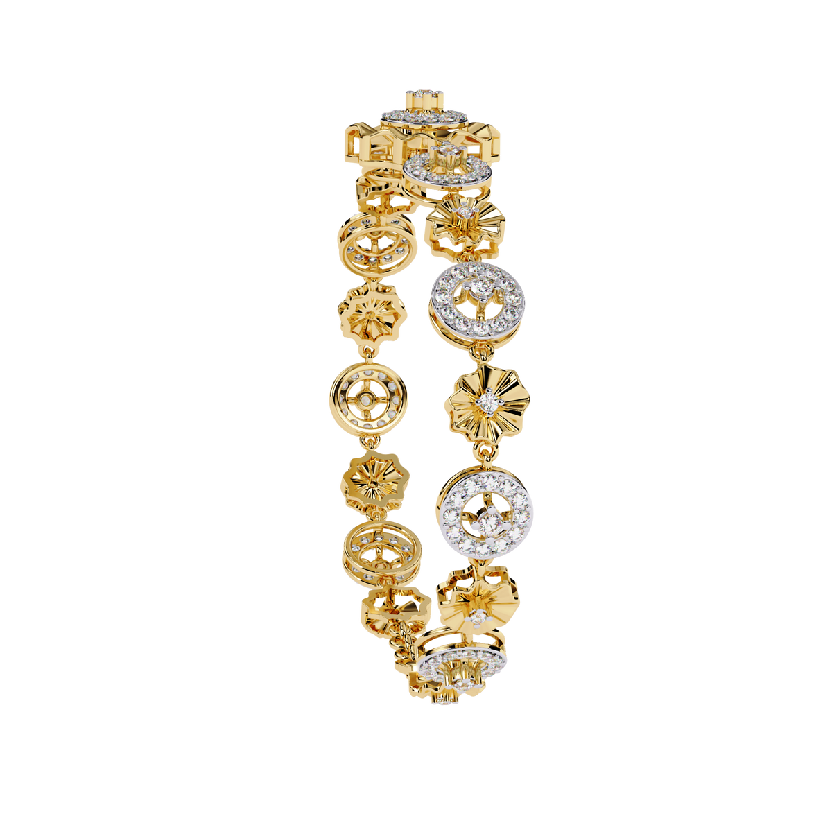 1.3 CTW round diamond rosette tennis bracelet in Yellow Gold view 9 - Lunéa Paris