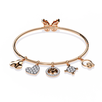 5.7 CTW Diamond Multi-Charm Bangle in Rose Gold front and detail view 4 – Lunéa Paris