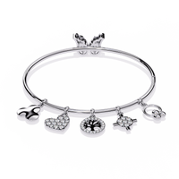 5.7 CTW Diamond Multi-Charm Bangle in White Gold front and detail view 5 – Lunéa Paris
