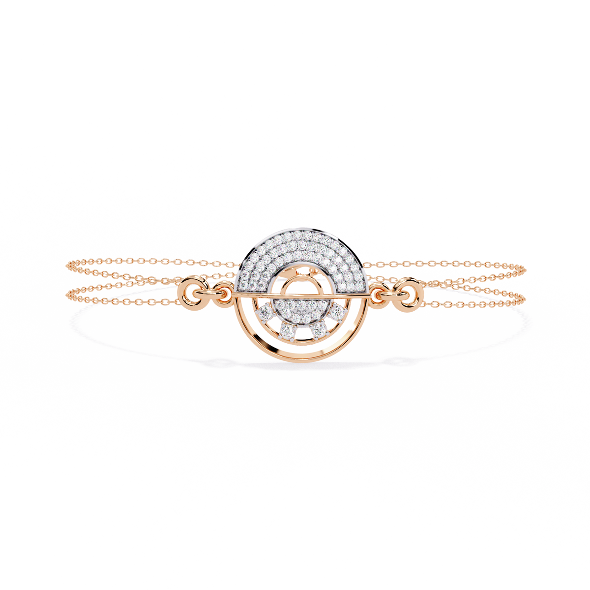 0.4 CTW circular diamond motif chain bracelet in Rose Gold front and detail view 13 – Lunéa Paris