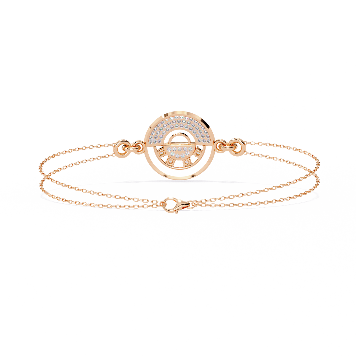 0.4 CTW circular diamond motif chain bracelet in Rose Gold front and detail view 16 – Lunéa Paris