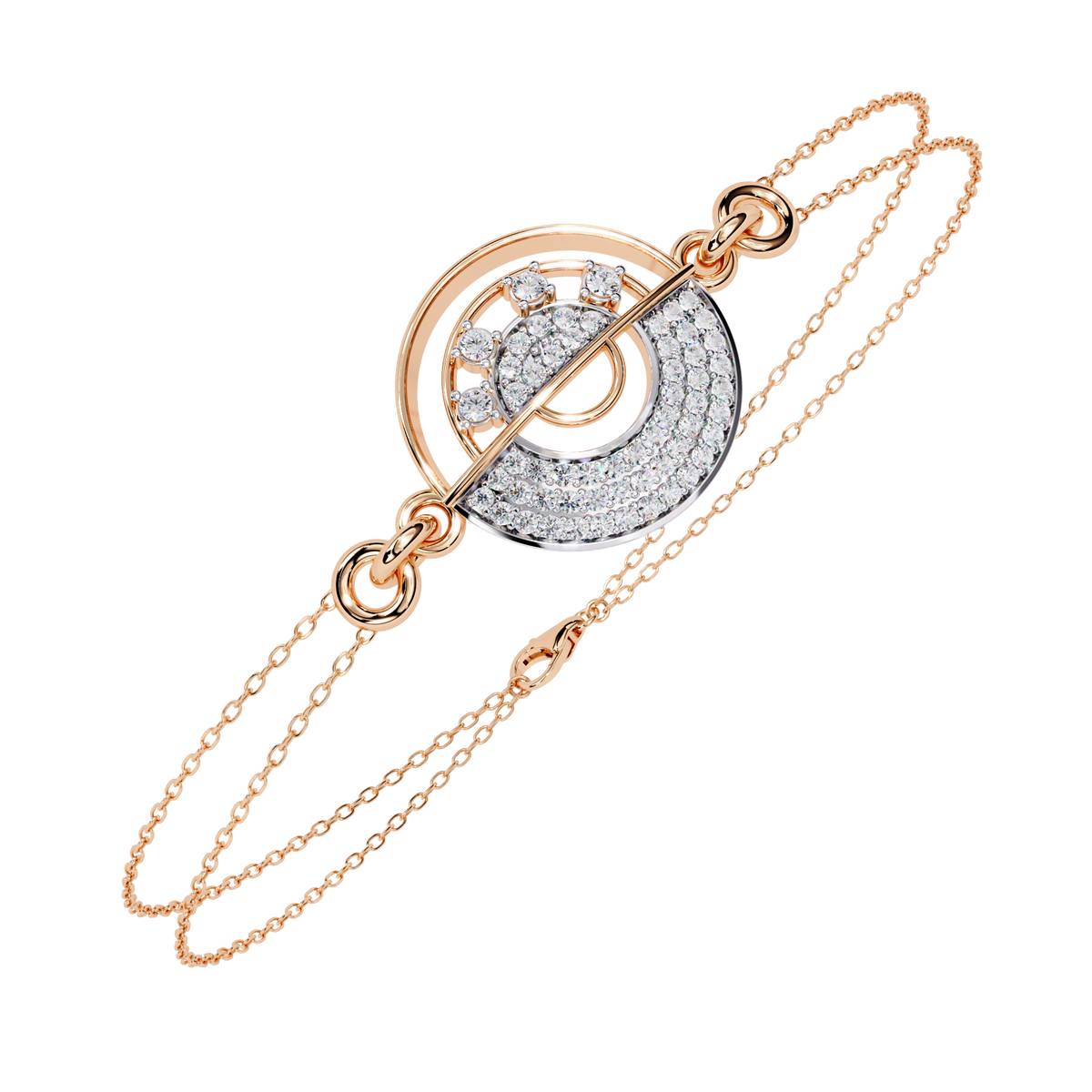 0.4 CTW circular diamond motif chain bracelet in Rose Gold front and detail view 4 – Lunéa Paris
