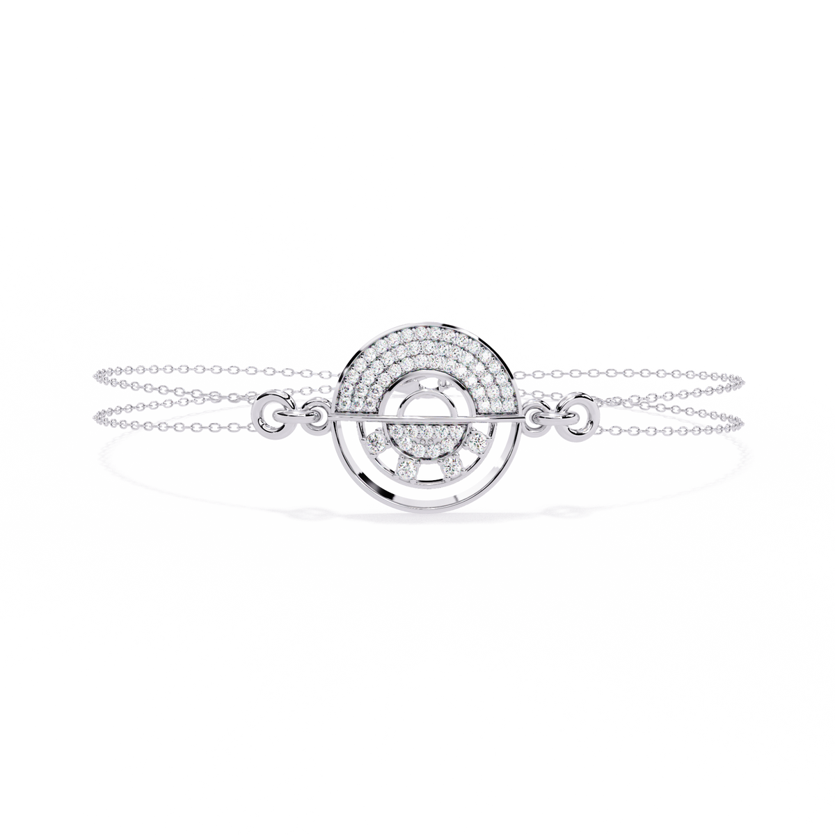 0.4 CTW circular diamond motif chain bracelet in White Gold front and detail view 14 – Lunéa Paris