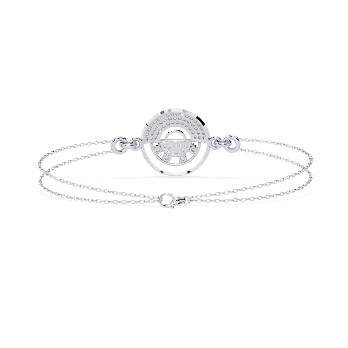 0.4 CTW circular diamond motif chain bracelet in White Gold front and detail view 15 – Lunéa Paris