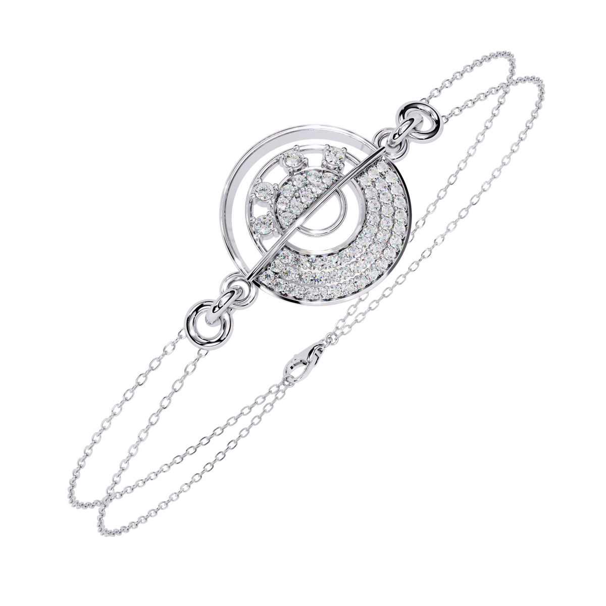 0.4 CTW circular diamond motif chain bracelet in White Gold front and detail view 5 – Lunéa Paris