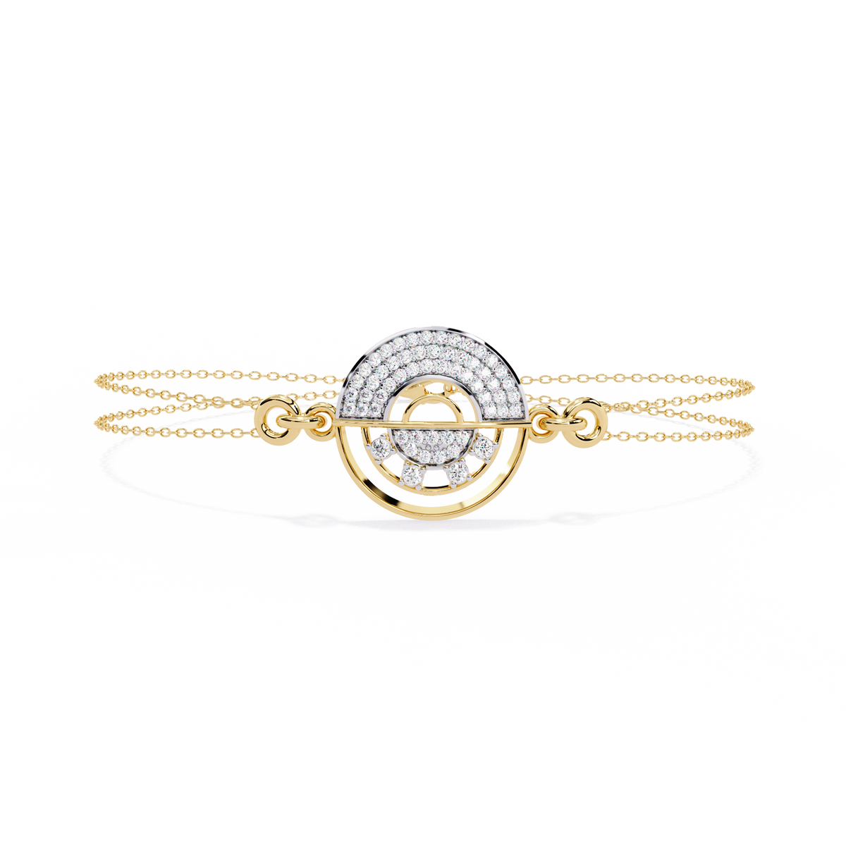 0.4 CTW circular diamond motif chain bracelet in Yellow Gold front and detail view 12 – Lunéa Paris