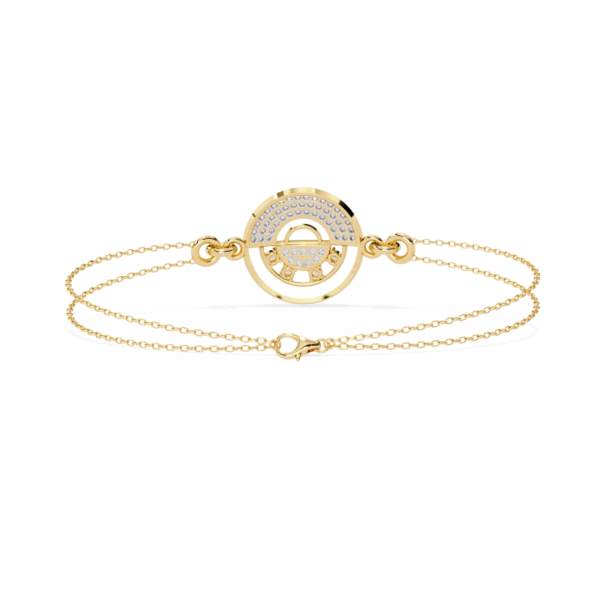 0.4 CTW circular diamond motif chain bracelet in Yellow Gold front and detail view 17 – Lunéa Paris