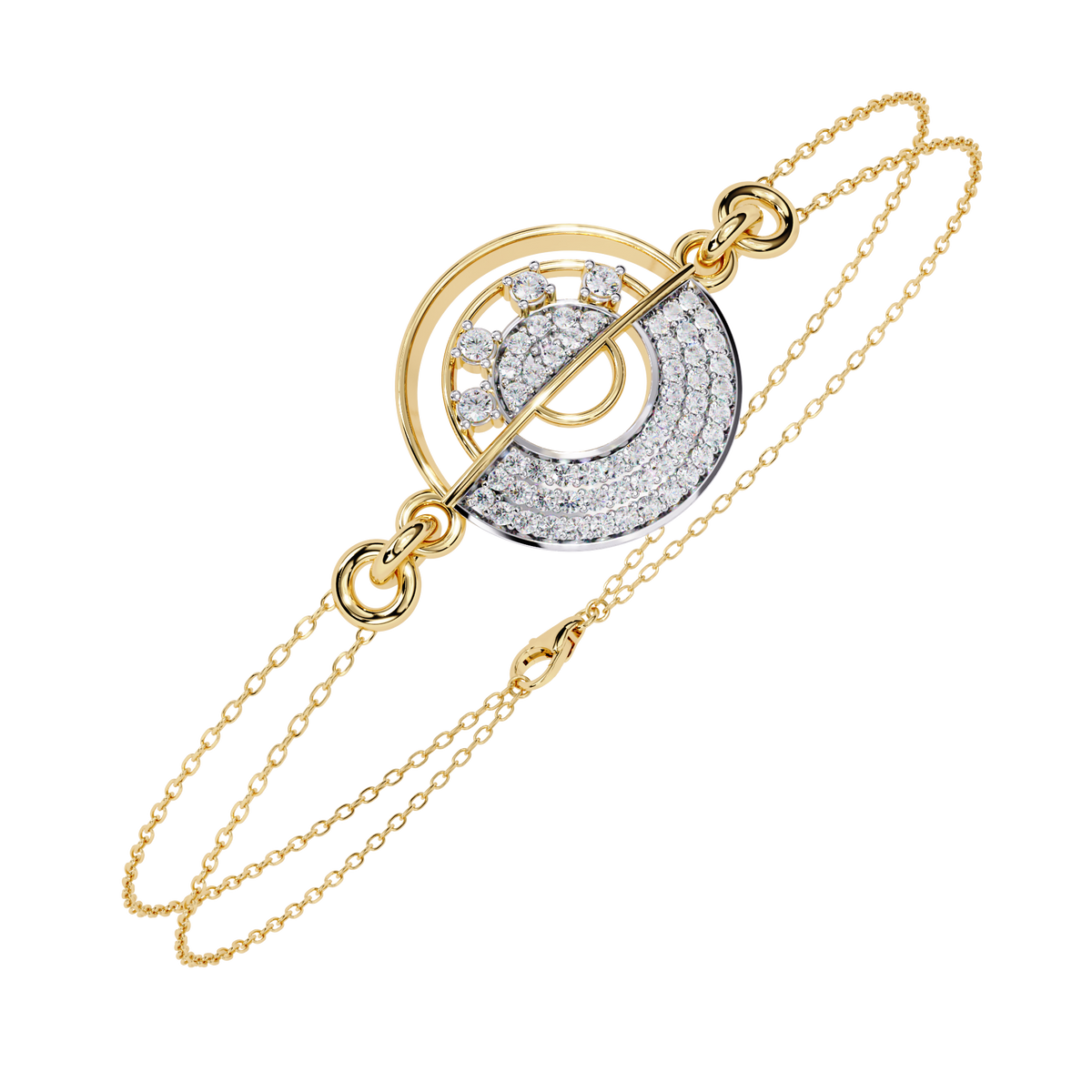 0.4 CTW circular diamond motif chain bracelet in Yellow Gold front and detail view 3 – Lunéa Paris