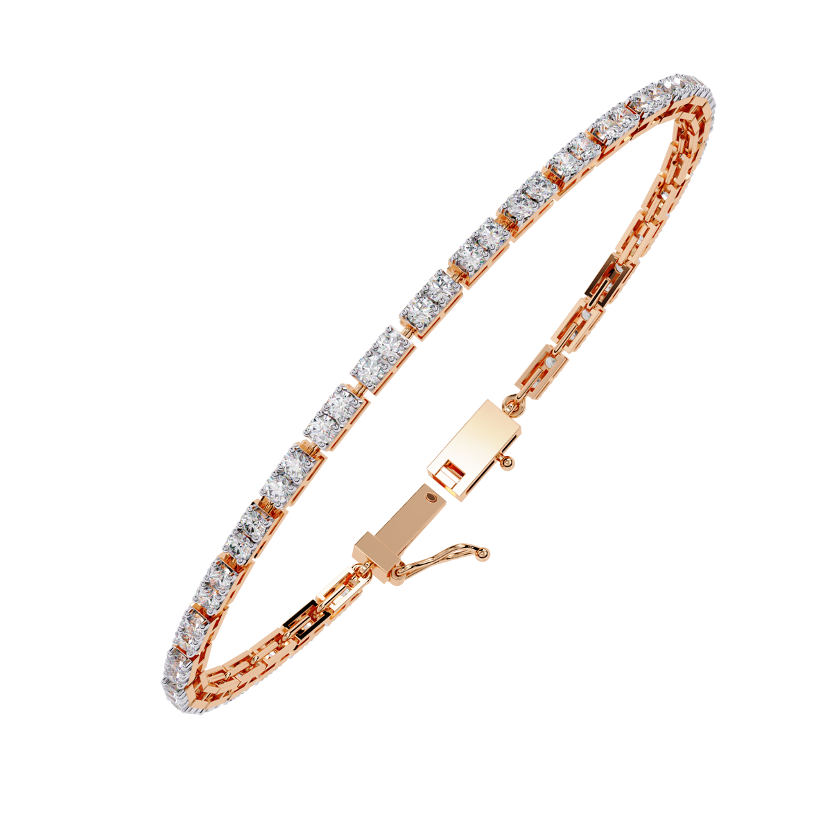2.3 CTW round diamond tennis bracelet Rose Gold front and detail view 12 – Lunéa Paris
