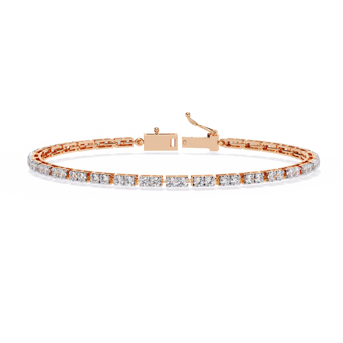 2.3 CTW round diamond tennis bracelet Rose Gold front and detail view 4 – Lunéa Paris